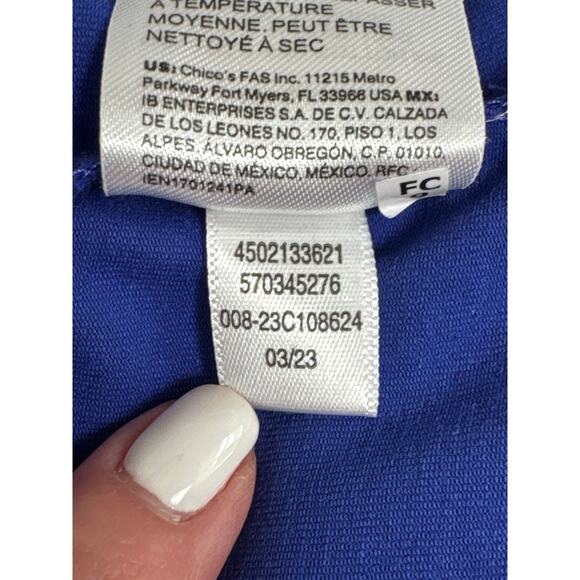 Chico's Royal Blue Embroidered Flutter Sleeve Blouse Size 0 (4-S) - Picture 5 of 6